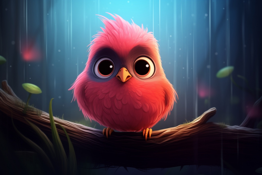 Ruby bird sitting on the branch during the rain.