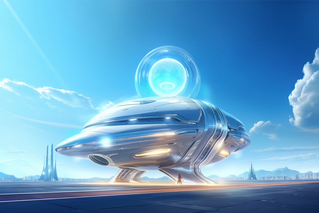 Cartoon futuristic spaceship.
