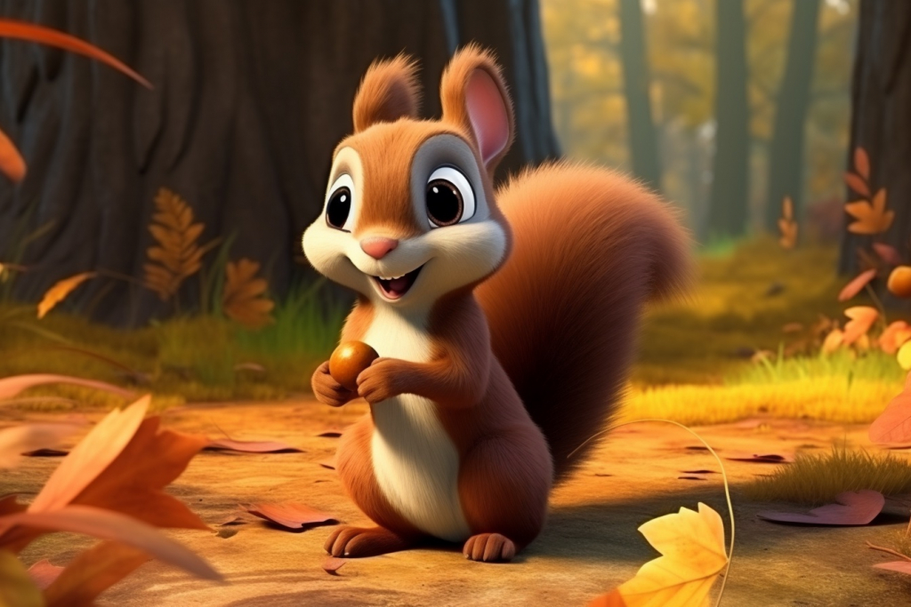 Cartoon squirrel in the forest.