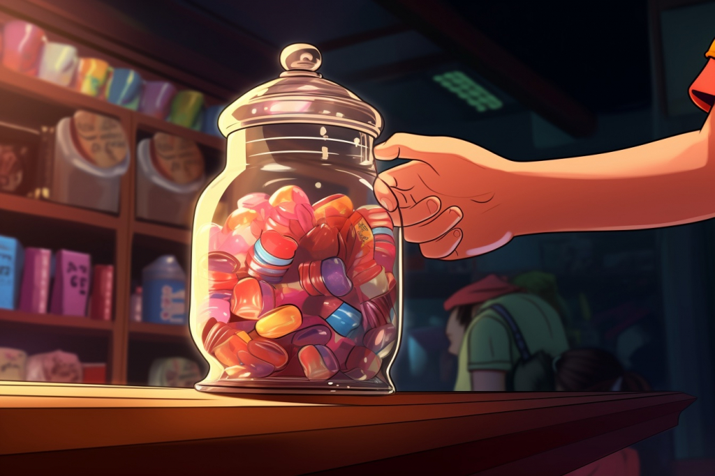Hand stealing candy jar.