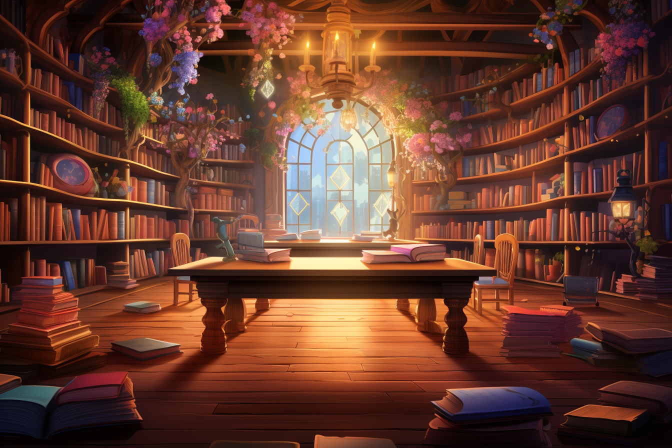 Beautiful magical library with a window.