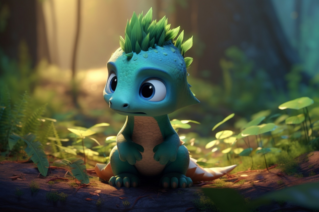 Small sad turquoise dinosaur with spikes on his head.
