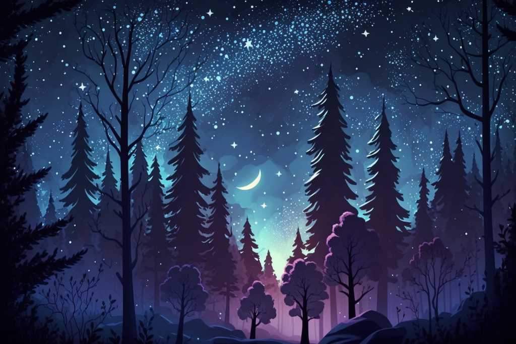 Beautiful cartoon sparkling night sky.
