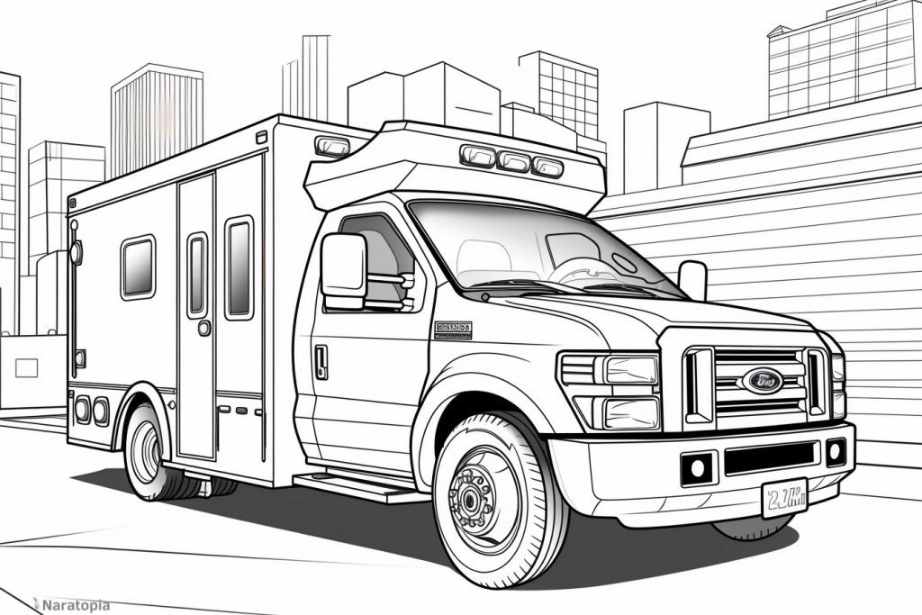 Coloring page of an ambulance.