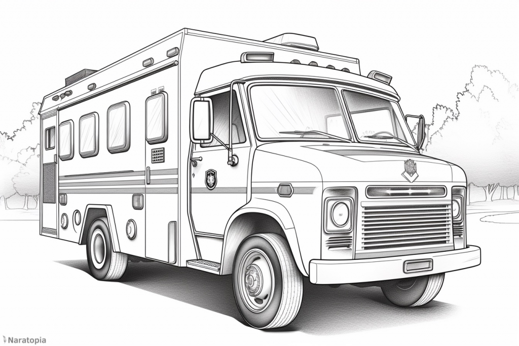 Coloring page of an ambulance.