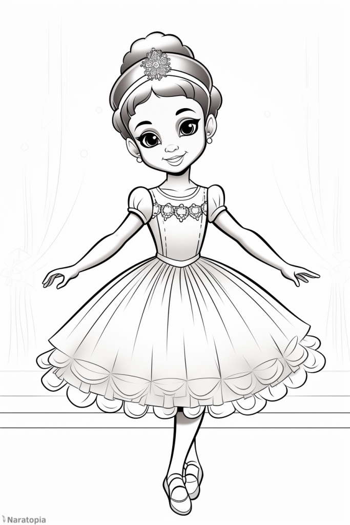 Coloring page of a ballerina.