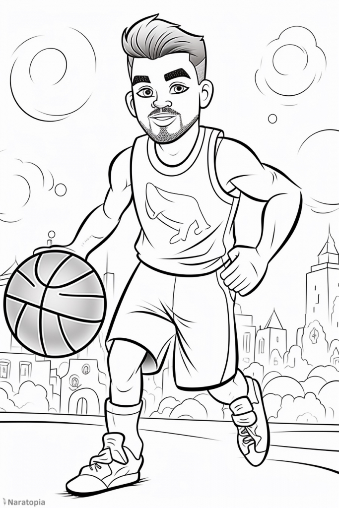 Coloring page of a basketball player.