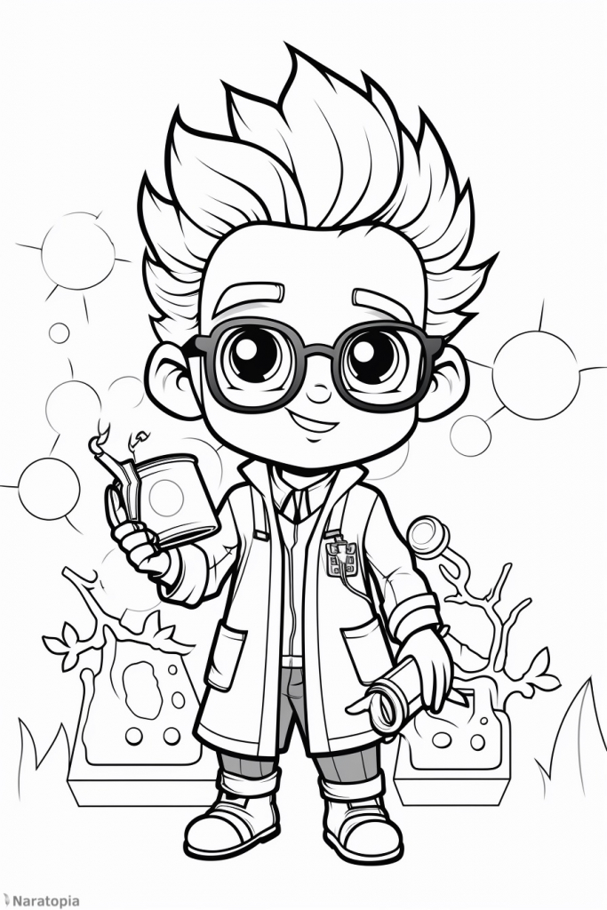 Coloring page of a scientist.