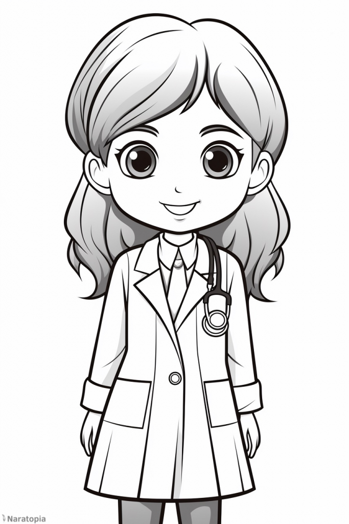 Coloring page of a female doctor.