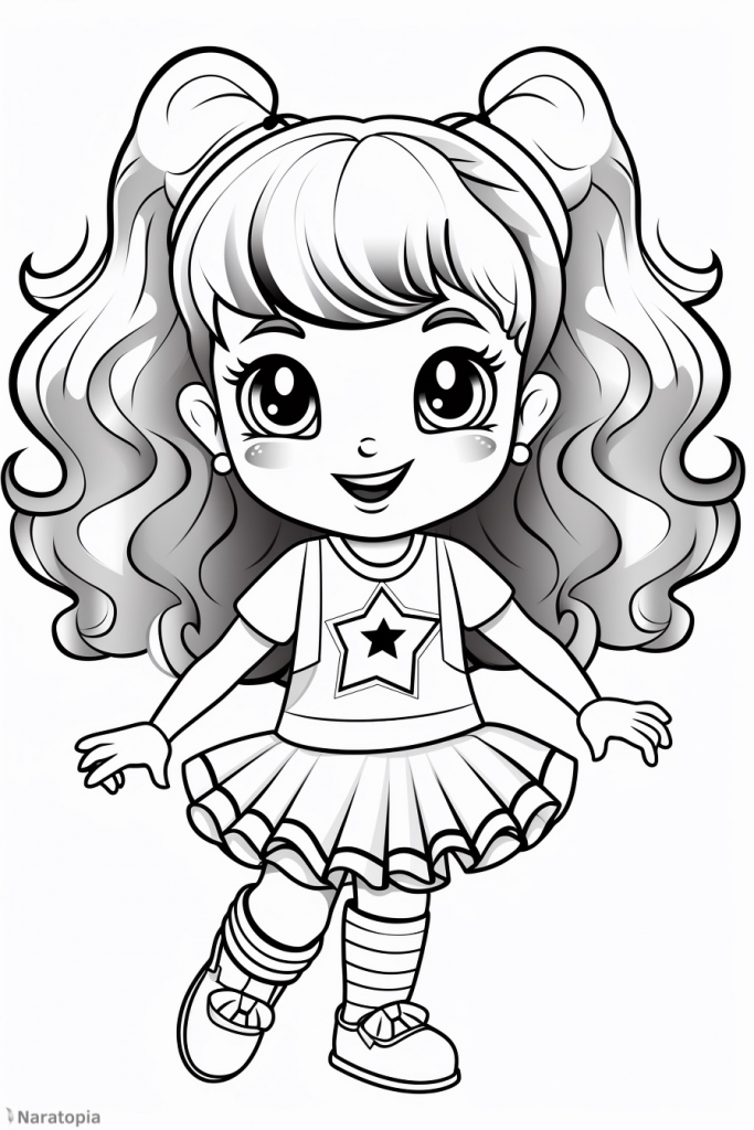 Coloring page of a cheerleader.