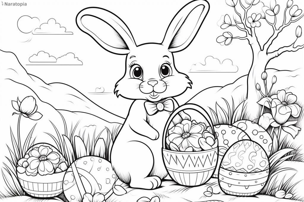 Coloring page of an Easter bunny.