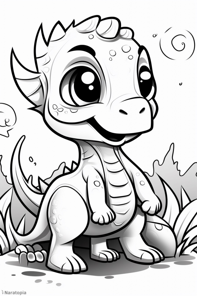 Coloring page of a cute dinosaur.