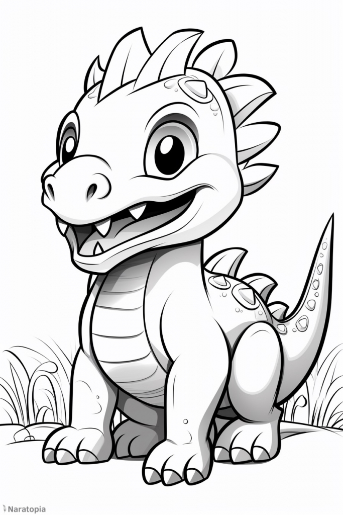 Coloring page of a cute dinosaur.
