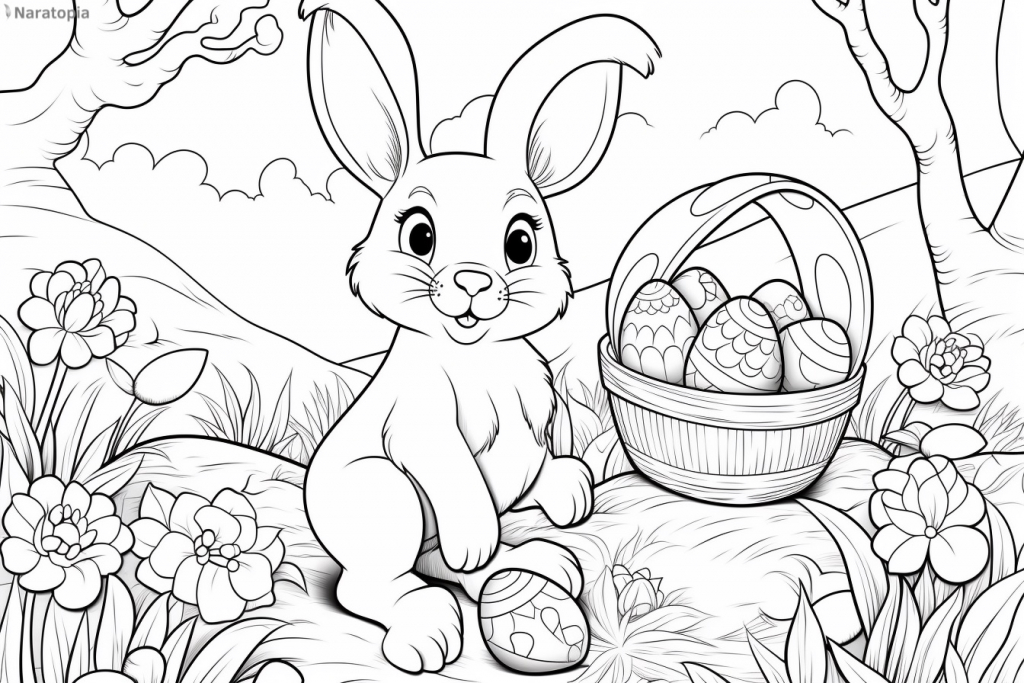 Coloring page of an Easter bunny.