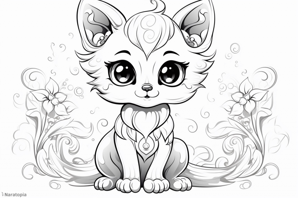 Coloring page of a cute kitten.