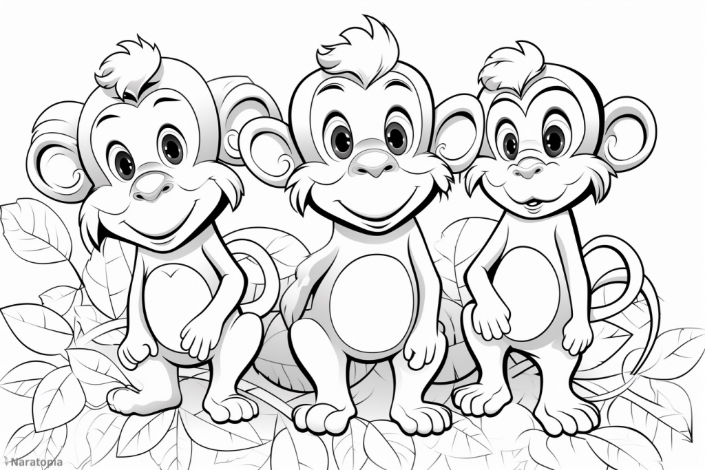 Coloring page of cute monkeys.