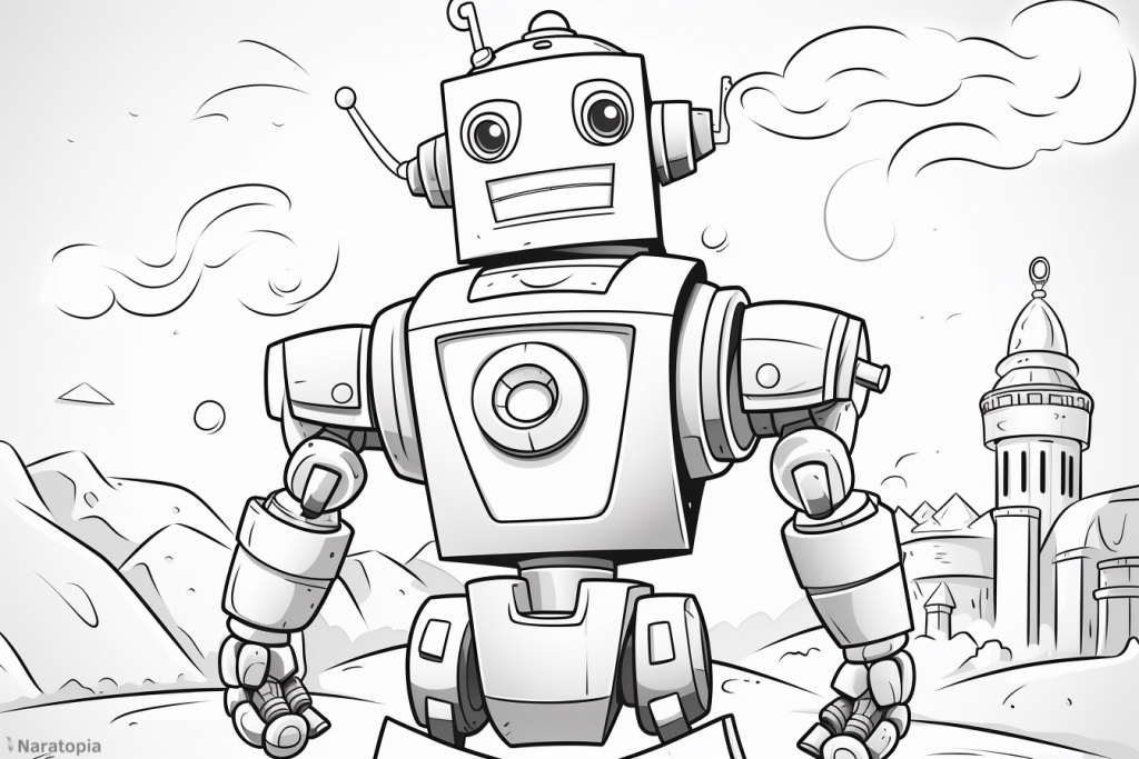 Coloring page of a cute robot.