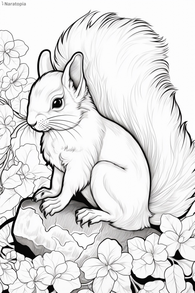 Coloring page of a squirrel.
