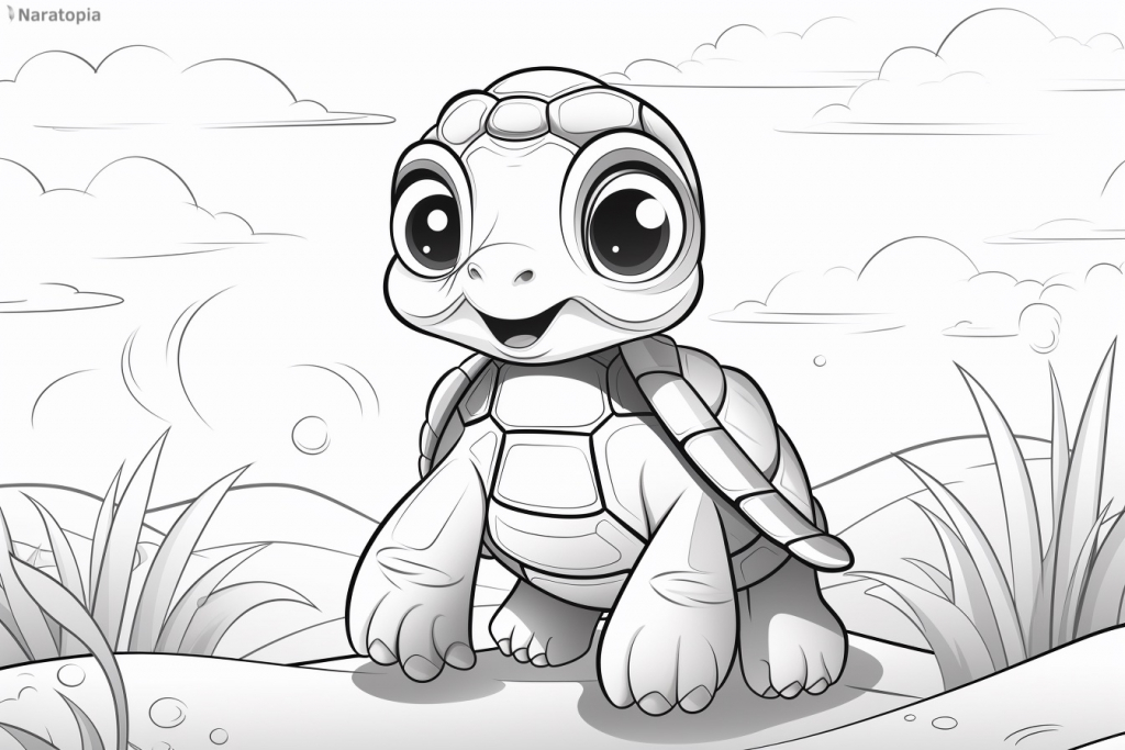 Coloring page of a cute turtle.