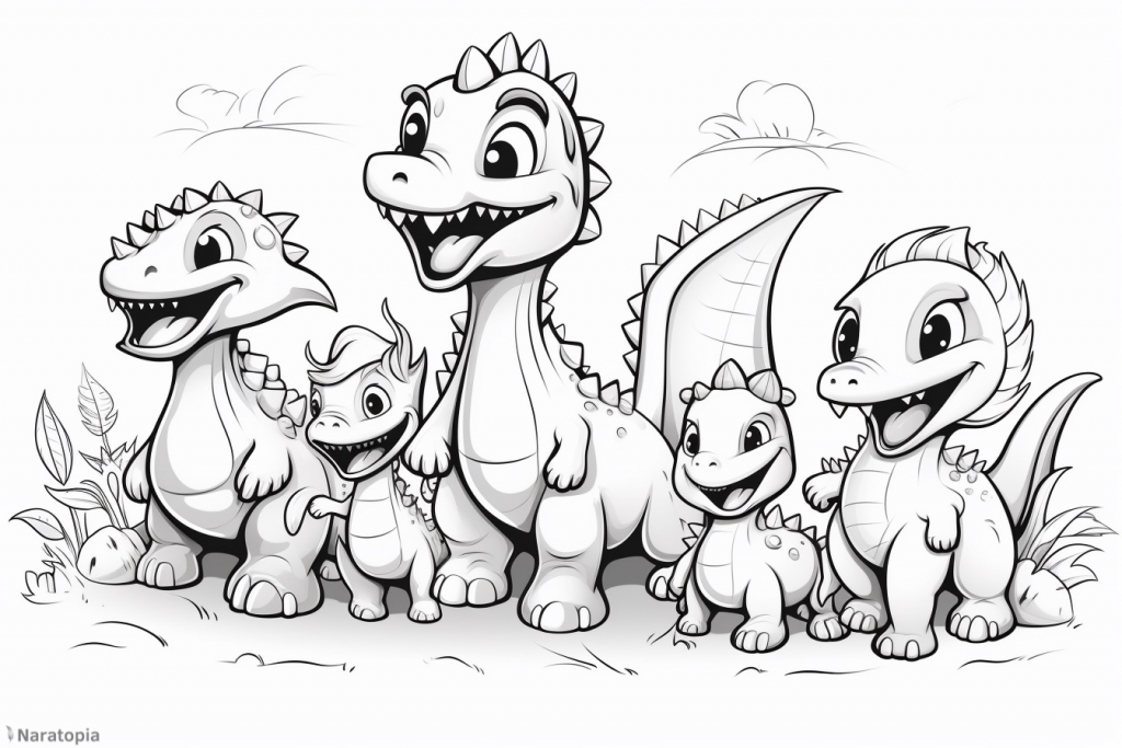 Coloring page of cute dinosaurs.