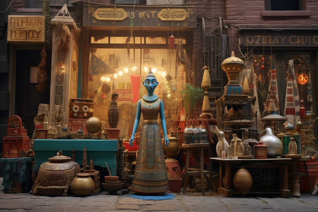 Front view of an Egyptian shop on a street.