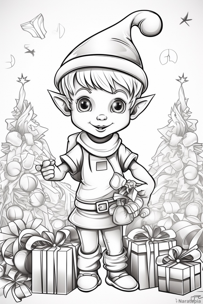 Coloring page of a Christmas elf.