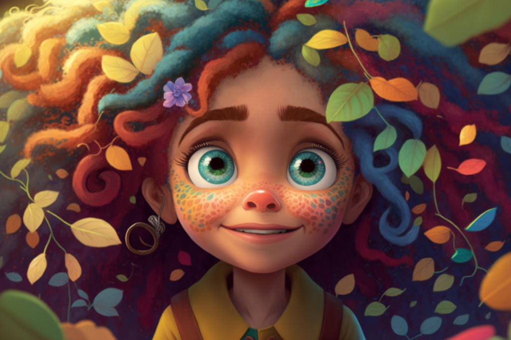 Courageous girl with rainbow colored hair and beautiful big eyes.