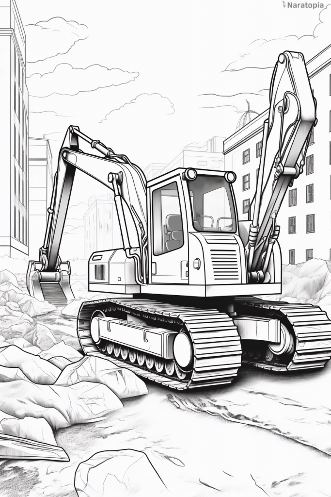 Coloring page of an excavator.