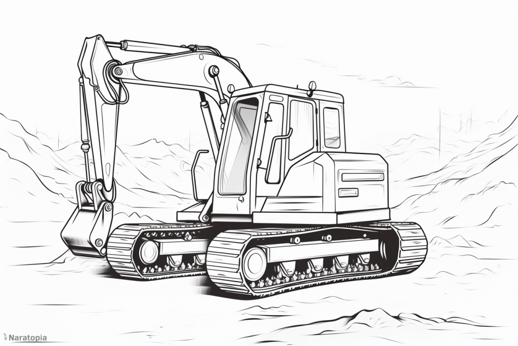 Coloring page of an excavator.