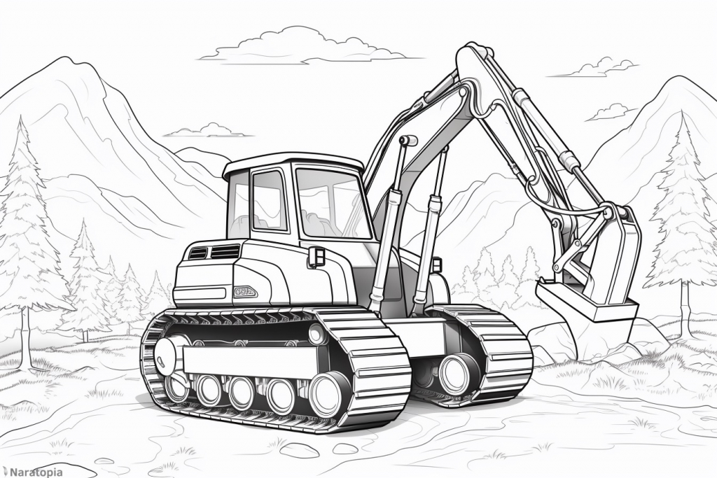 Coloring page of an excavator.