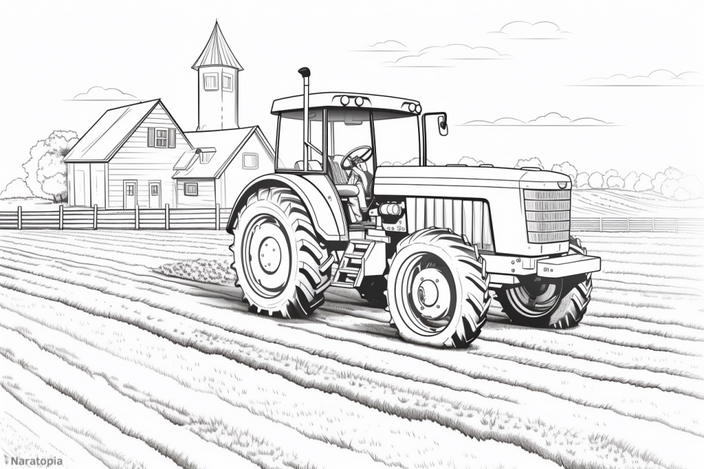 Coloring page of a farm tractor.