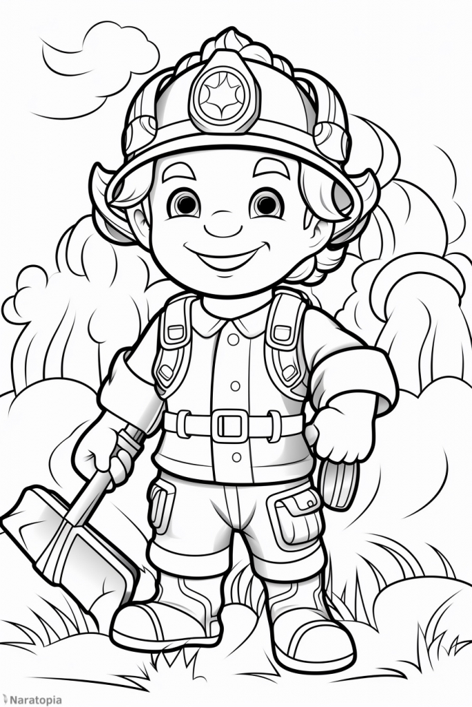 Coloring page of a firefighter.