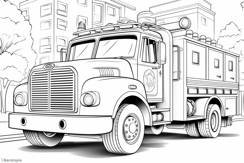 Coloring page of a firetruck.