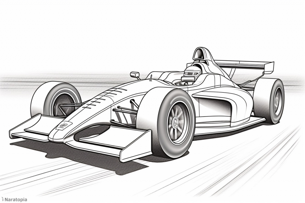 Coloring page of a formula race car.