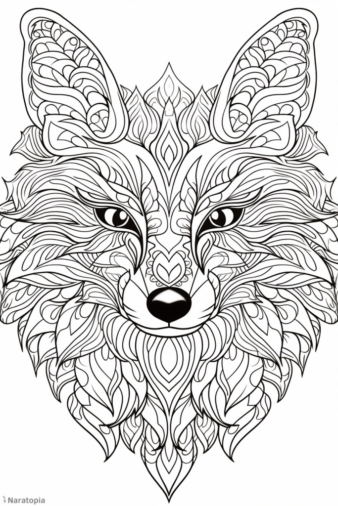 Coloring page of a fox with ornaments.