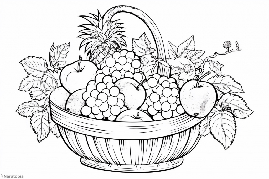 Coloring page of fruit basket.
