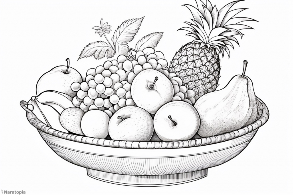 Coloring page of fruit bowl.