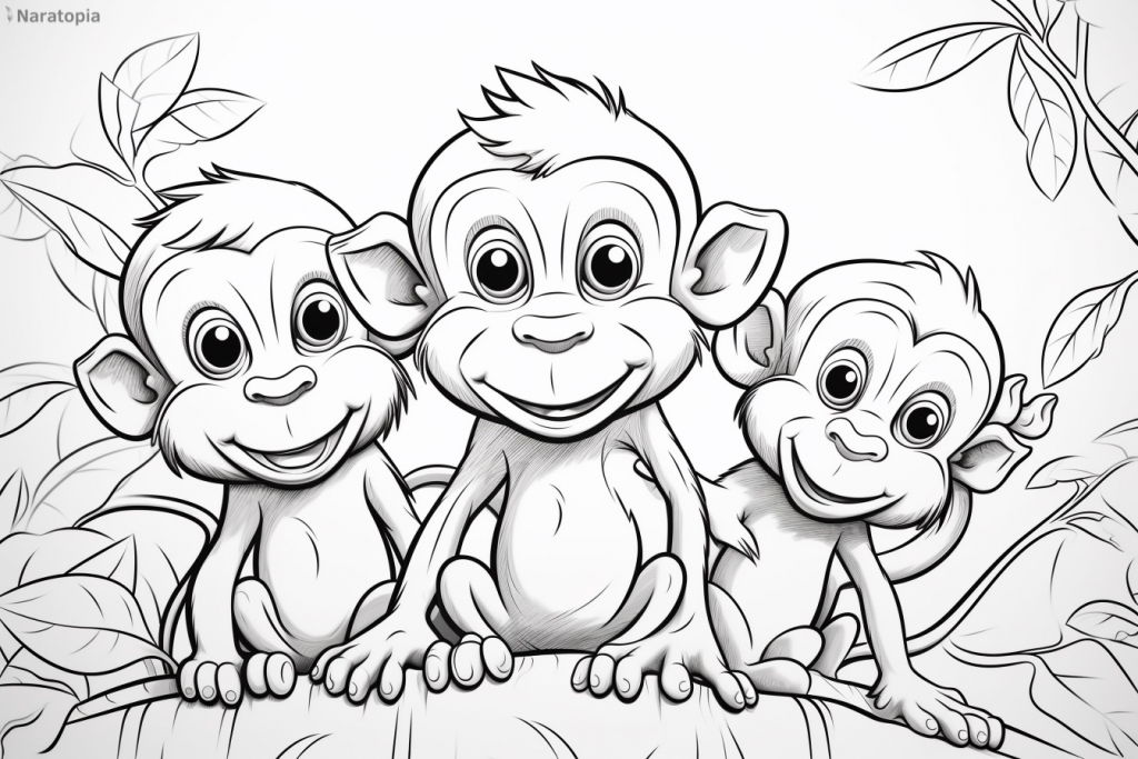 Coloring page of cute monkeys.