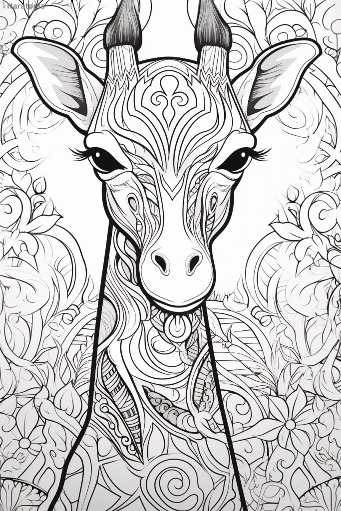 Coloring page of a giraffe.