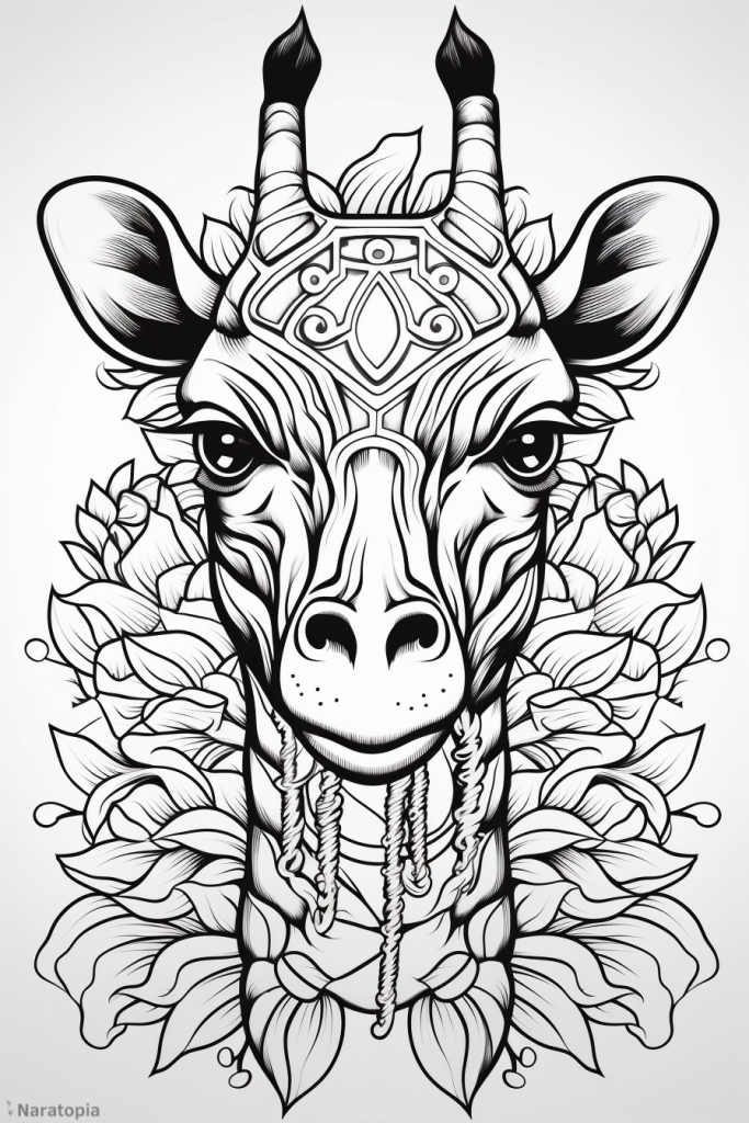 Coloring page of a giraffe.