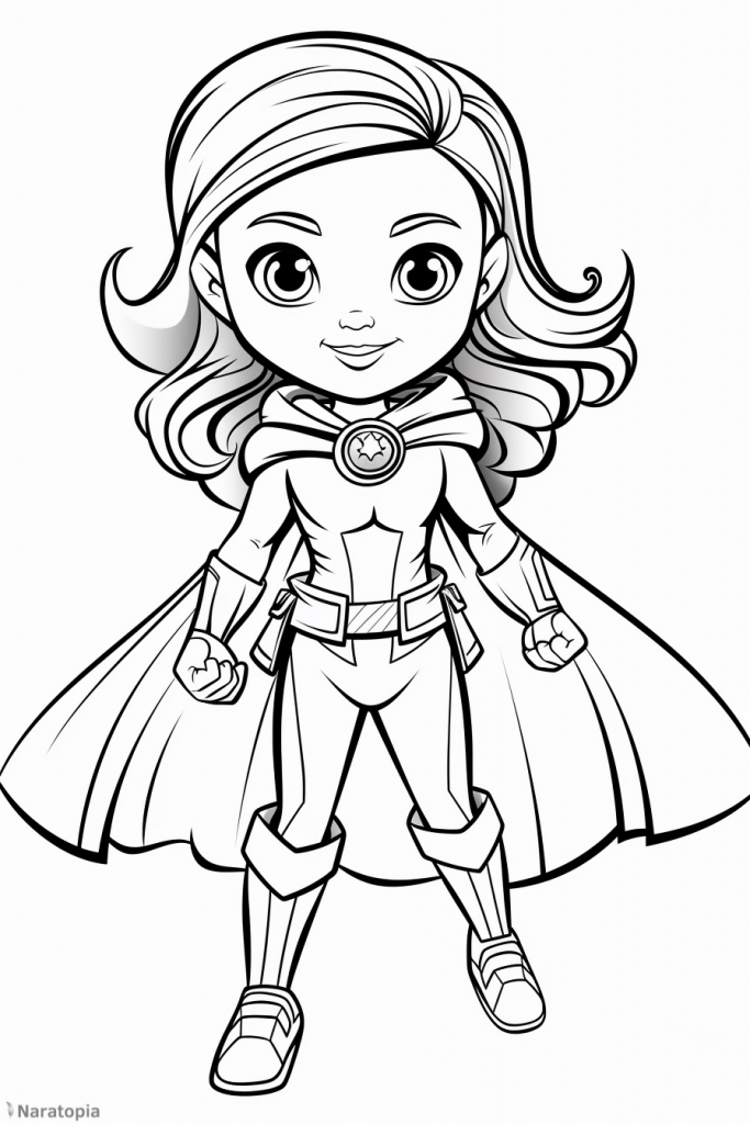 Coloring page of a superhero girl.