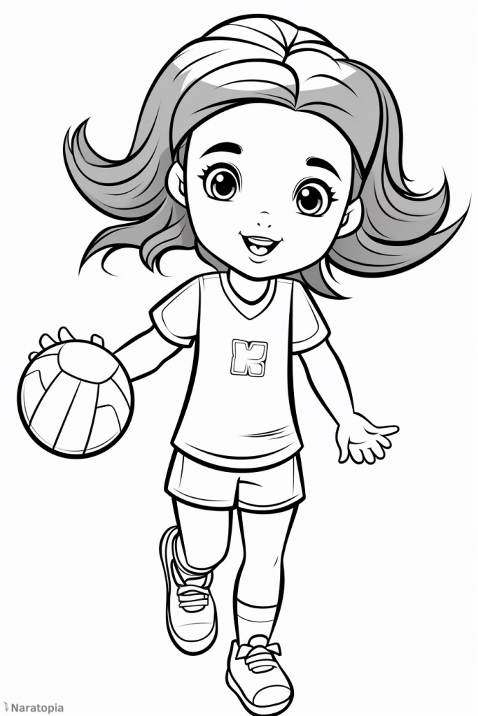 Coloring page of a girl playing volleyball.