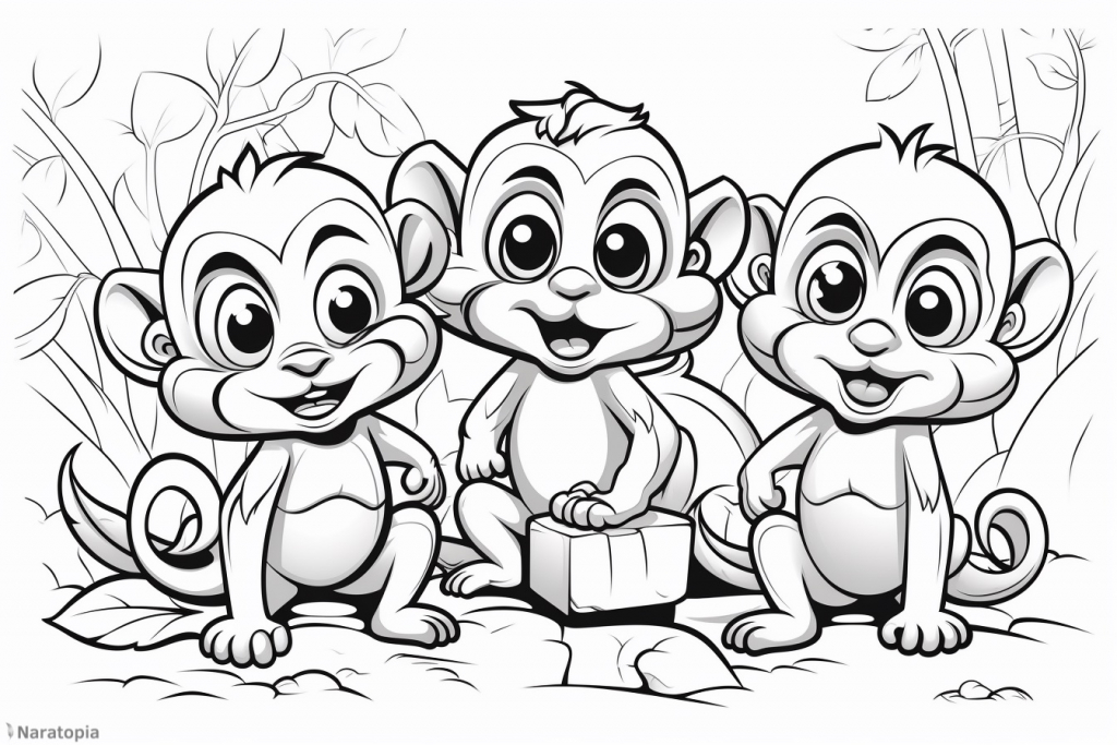 Coloring page of cute monkeys.
