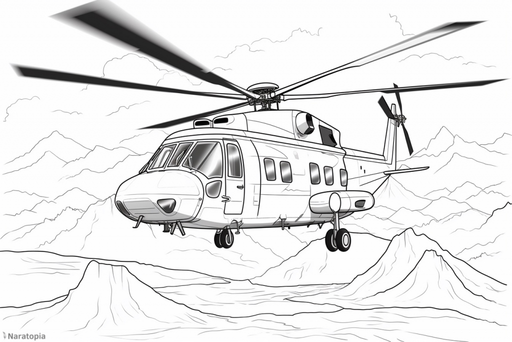 Coloring page of a helicopter.
