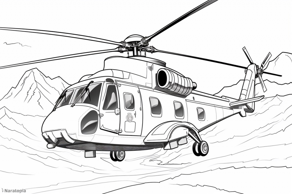 Coloring page of a helicopter.