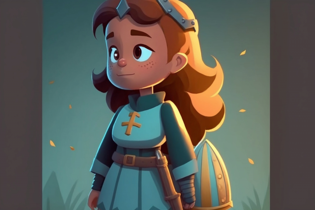 Young brown haired girl Lily in a knight costume.