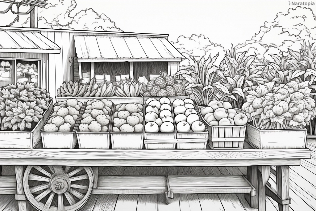 Coloring page of farmer's market.