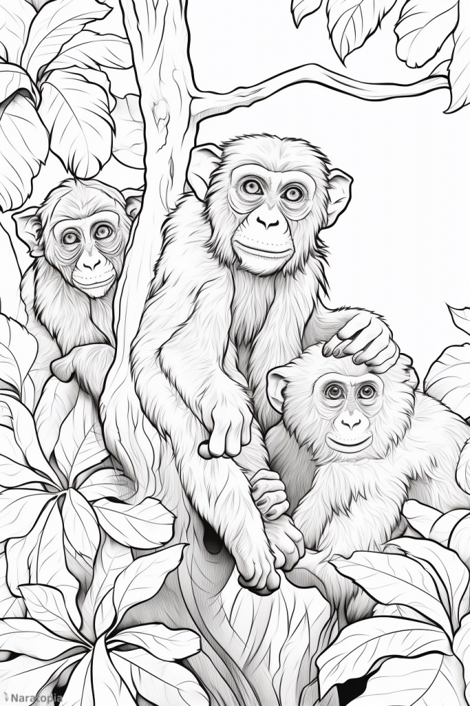 Coloring page of monkeys.