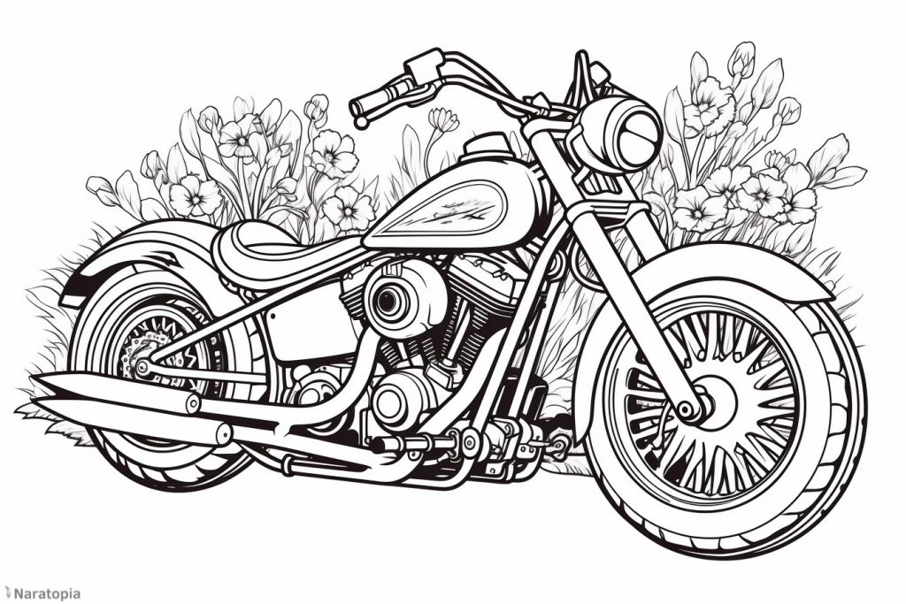 Coloring page of a motorbike.