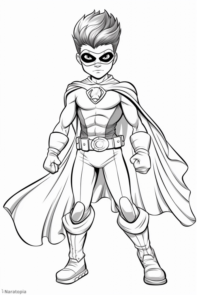 Coloring page of a superhero boy.